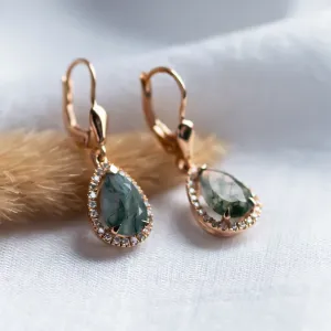 Beautiful moss agate and diamond earrings ROYA Thumbnail