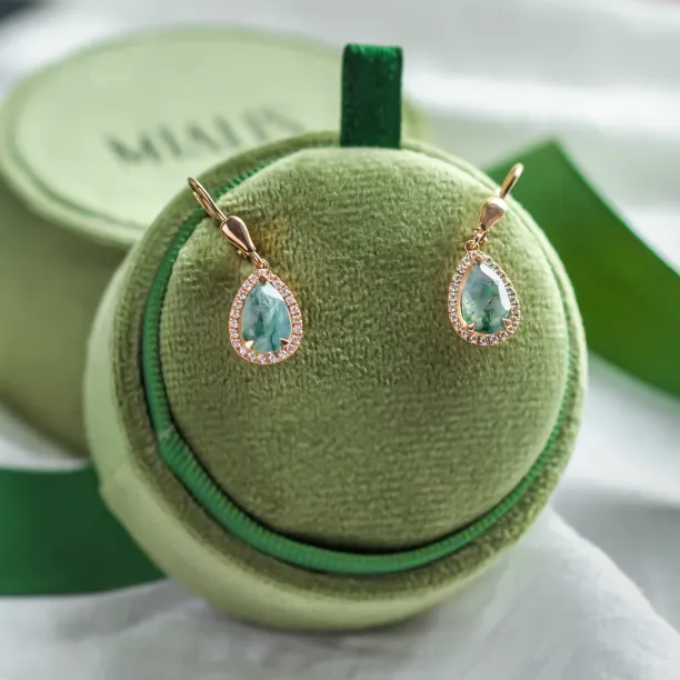 Beautiful moss agate and diamond earrings ROYA Image