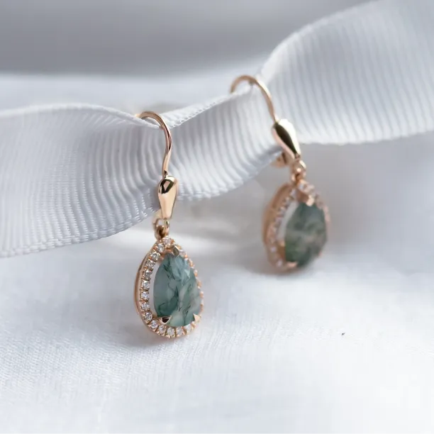 Beautiful moss agate and diamond earrings ROYA Image