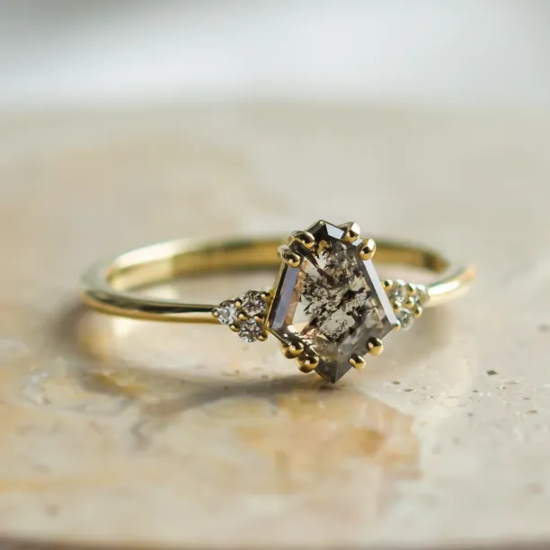 Vintage salt and pepper diamond engagement ring VERA Image