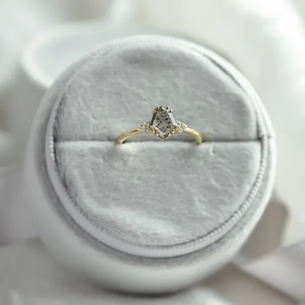 Vintage salt and pepper diamond engagement ring VERA Image