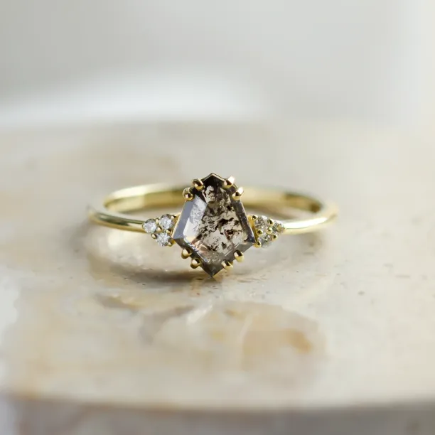 Vintage salt and pepper diamond engagement ring VERA Image