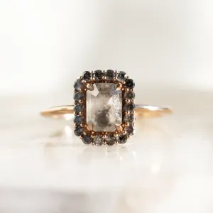 Salt and pepper diamond vintage engagement ring LUCIANA