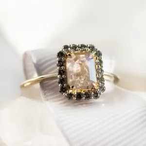 Emerald shape salt and pepper diamond ring LUCIA