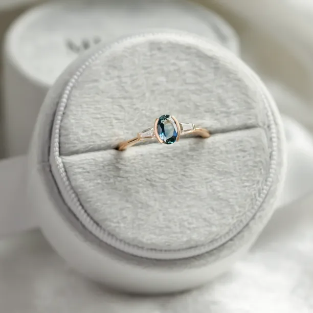 Unique teal sapphire and moissanite ring MAYLA Image