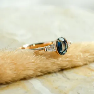 Unique teal sapphire and moissanite ring MAYLA Thumbnail