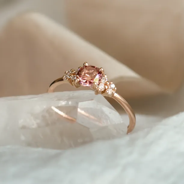 Pink lab grown diamond and natural diamond engagement ring EDDY Image