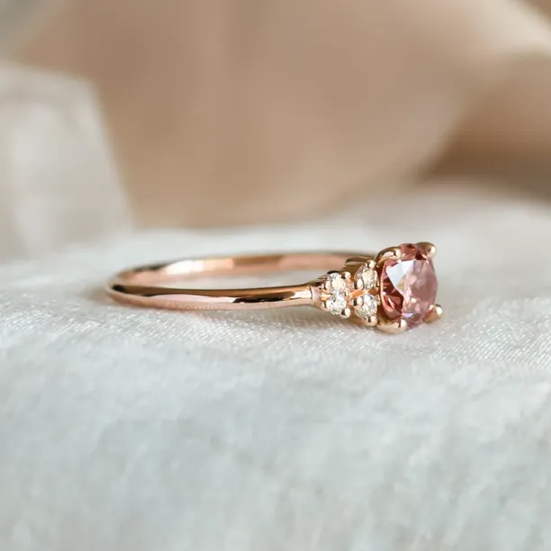 Pink lab grown diamond and natural diamond engagement ring EDDY Image