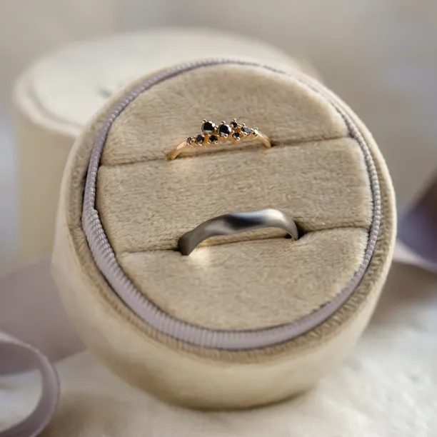 Black rhodium and black diamond wedding rings DUE Image