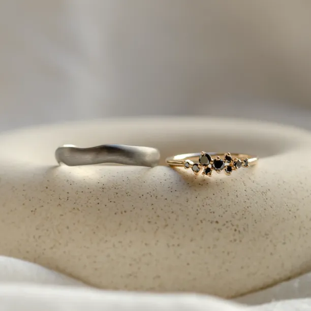 Black rhodium and black diamond wedding rings DUE Image