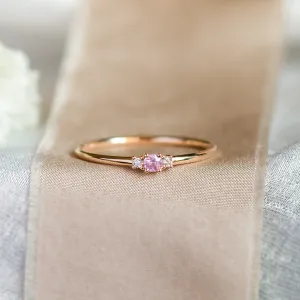 Minimalist pink sapphire and diamond ring LETIZIA Thumbnail