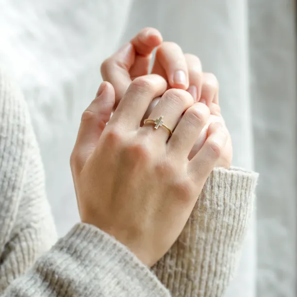 Unique baguette moissanite engagement ring THEA Image