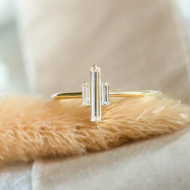 Unique baguette moissanite engagement ring THEA Image