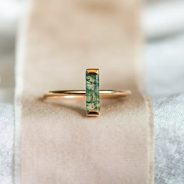 Minimalist moss agate ring HERMIONE Image