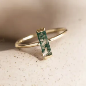 Minimalist moss agate ring HERMIONE Thumbnail