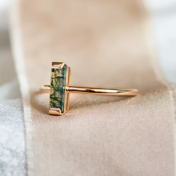 Minimalist moss agate ring HERMIONE Image