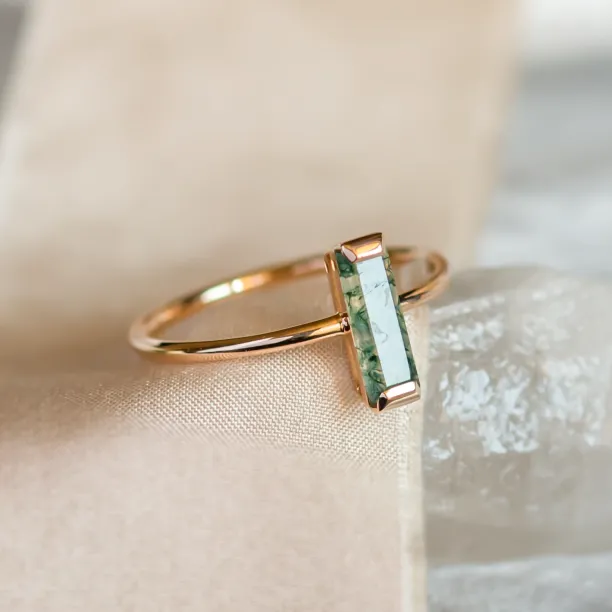 Minimalist moss agate ring HERMIONE Image