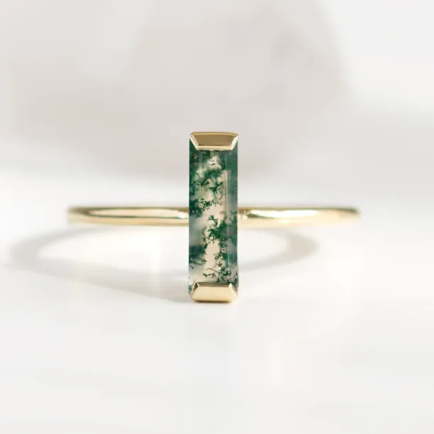 Minimalist moss agate ring HERMIONE Image