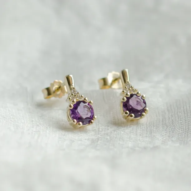 Amethyst and diamond gold earrings CALLIE Image