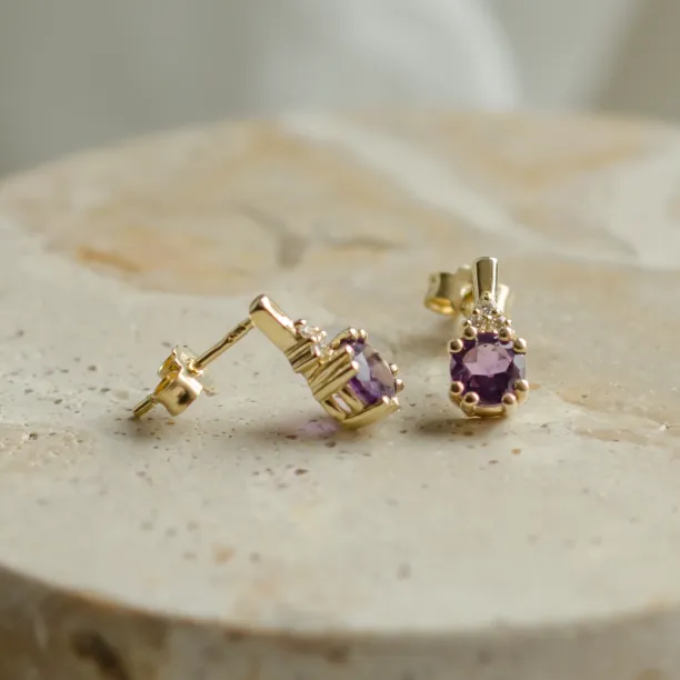 Amethyst and diamond gold earrings CALLIE Image