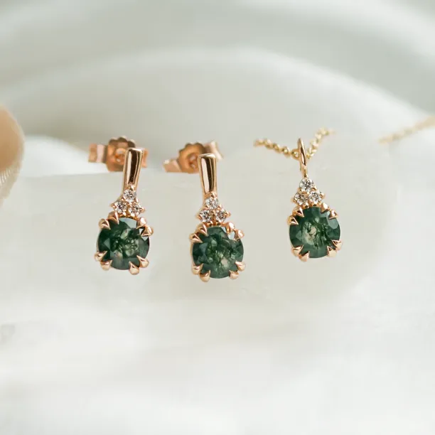 Moss agate and diamond jewellery set TALIA Image