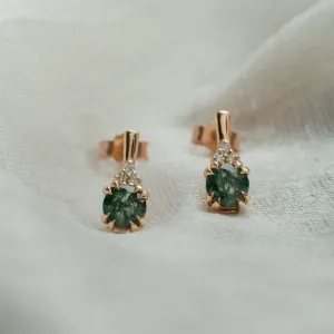 Gold earrings with moss agate and diamonds TIA Thumbnail