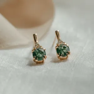 Gold earrings with moss agate and diamonds TIA Thumbnail