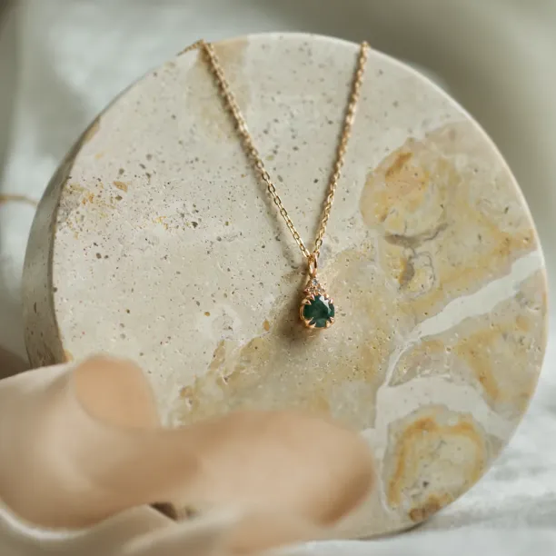 Gold moss agate and diamond pendant TALI Image