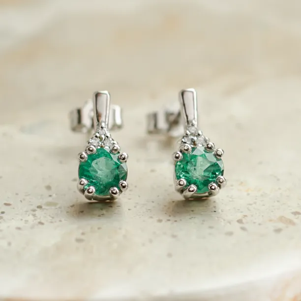 Gold emearld and diamond earrings LENNY Image