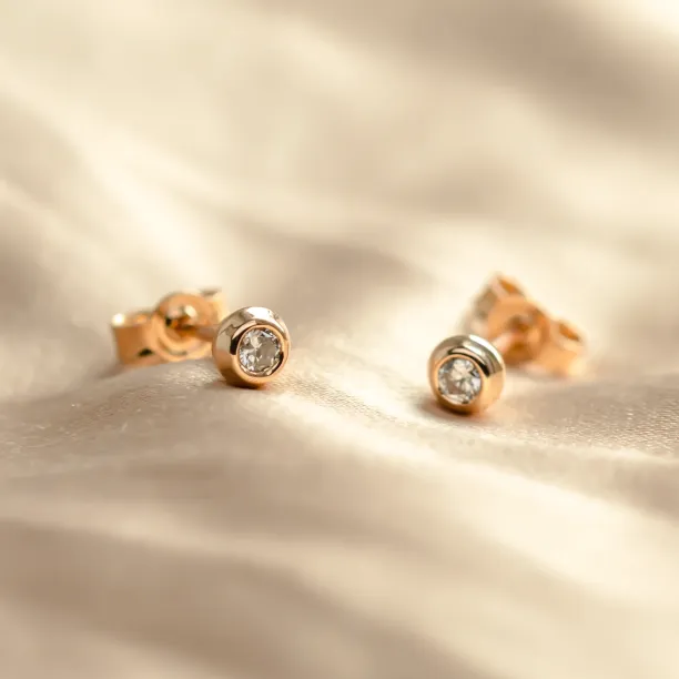 Golden stud earrings with lab created diamonds ANIA Image