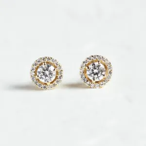 Classical gold stud earring with lab created diamonds NINO Thumbnail