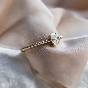Minimalist beaded ball ring with lab created diamond EDO Thumbnail
