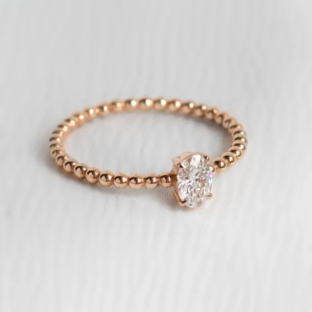 Minimalist beaded ball ring with lab created diamond EDO Image