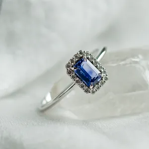 Unique teal sapphire and diamond engagement ring LEAR Thumbnail