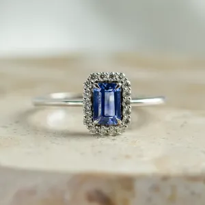 Unique teal sapphire and diamond engagement ring LEAR Thumbnail