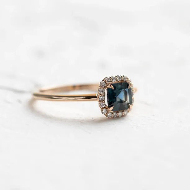 Teal sapphire and diamond engagement ring AUBREY Image