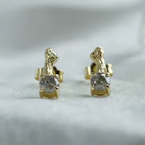 Stud earrings with salt and pepper diamonds and twig element ERNA Thumbnail