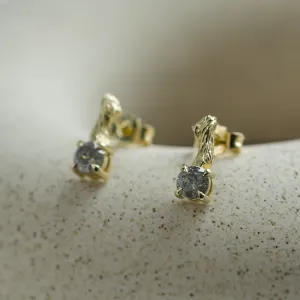 Stud earrings with salt and pepper diamonds and twig element ERNA Thumbnail