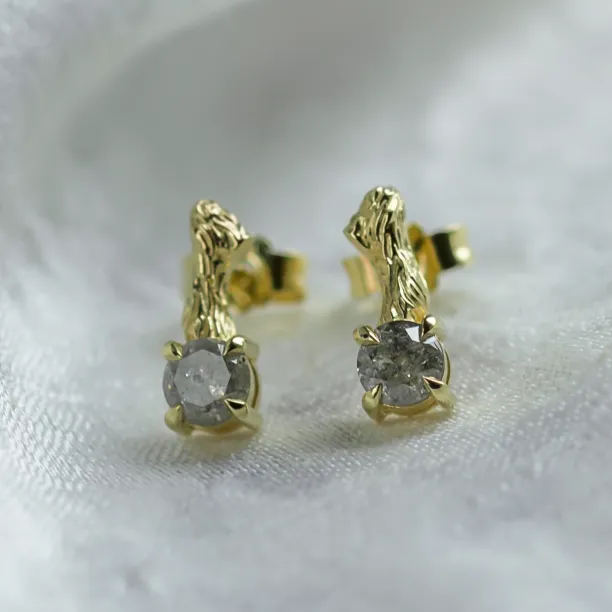 Stud earrings with salt and pepper diamonds and twig element ERNA Image