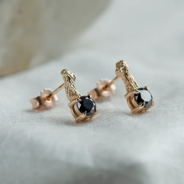 Stud earrings with black diamonds and twig SEAN Image