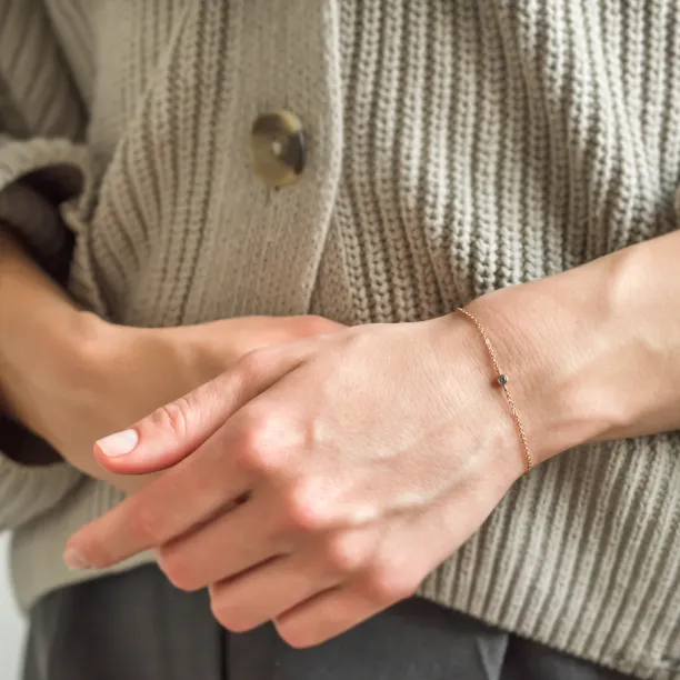 Minimalist bracelet with bezel salt and pepper diamond SANDY Image