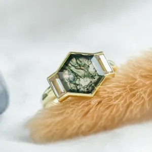 Original ring with moss agate and moissanites CALEN Thumbnail