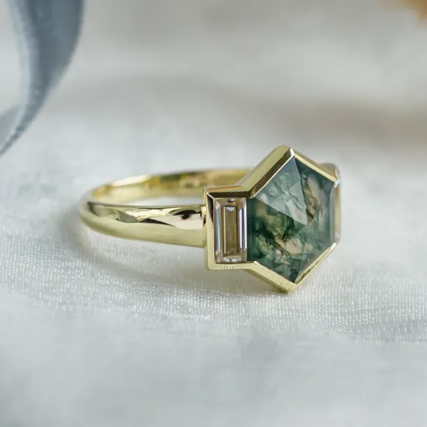 Original ring with moss agate and moissanites CALEN Image