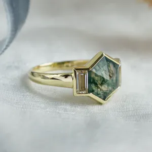 Original ring with moss agate and moissanites CALEN Thumbnail