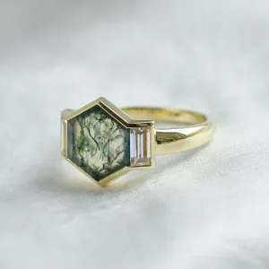 Original ring with moss agate and moissanites CALEN Thumbnail
