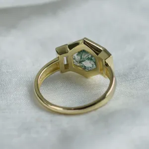 Original ring with moss agate and moissanites CALEN Thumbnail