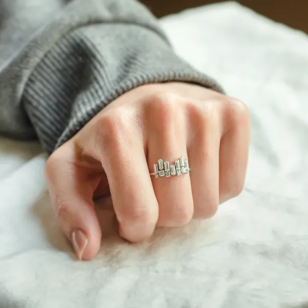 Unusual geometric ring with moissanites in art deco style TAMARA Image