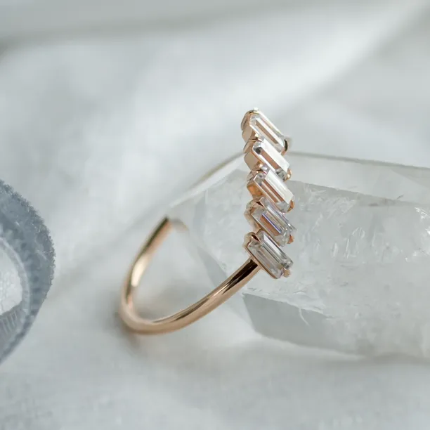 Unusual gold ring with baguette moissanite FRANCES Image