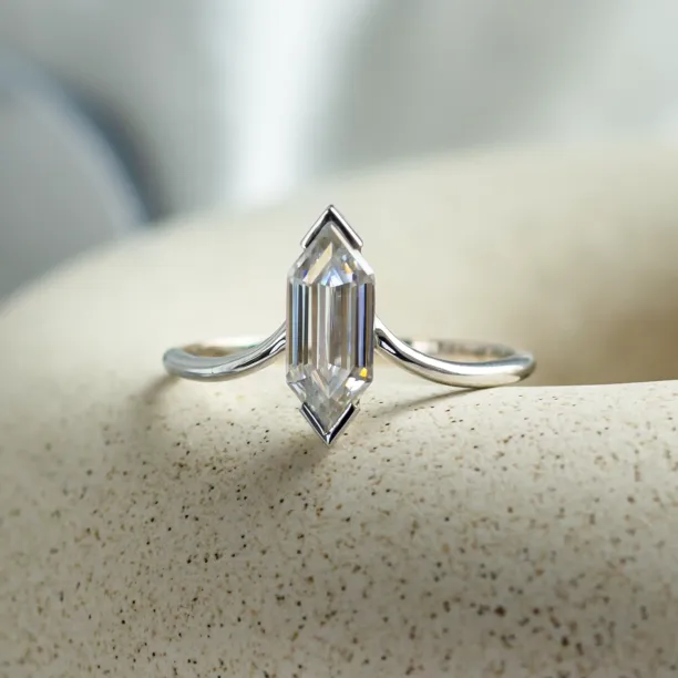 Unusual geometric ring with long hexagon cut moissanite ANYA Image