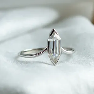 Unusual geometric ring with long hexagon cut moissanite ANYA Thumbnail